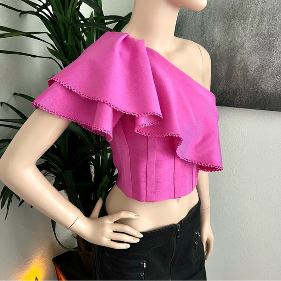 Marciano Pink Ruffle One Sleeve Party Crop - Picture 12 of 12